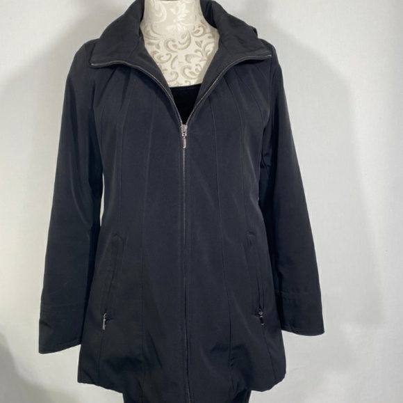 Jones New York M full zip Water Wind Resistant black fully lined Long jacket - Picture 1 of 10